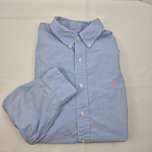 Ralph Lauren Men's 17 1/2 34/35 Classic Fit Dress Shirt Blue Check Button‎ Down